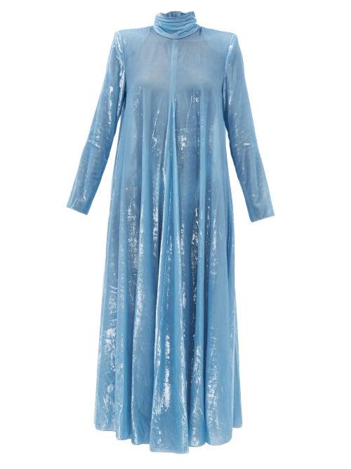 Matchesfashion.com Franoise - High Neck Tinsel Velvet Dress - Womens - Blue