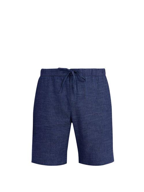 Matchesfashion.com Frescobol Carioca - Drawstring Waist Slim Leg Linen Blend Shorts - Mens - Navy