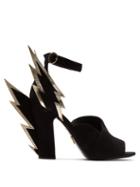 Matchesfashion.com Prada - Lightning Bolt Peep Toe Suede Sandals - Womens - Black Gold