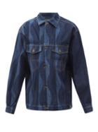 Matchesfashion.com Ahluwalia - Wave-print Recycled-denim Trucker Jacket - Mens - Navy