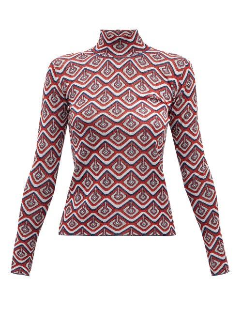 Matchesfashion.com Paco Rabanne - Geometric-jacquard Metallic-jersey Top - Womens - Red Multi