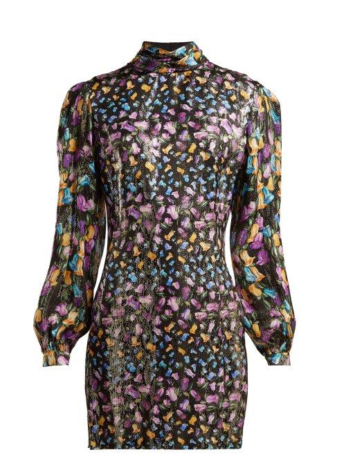 Matchesfashion.com Raquel Diniz - Elle Metallic Floral Mini Dress - Womens - Black Multi