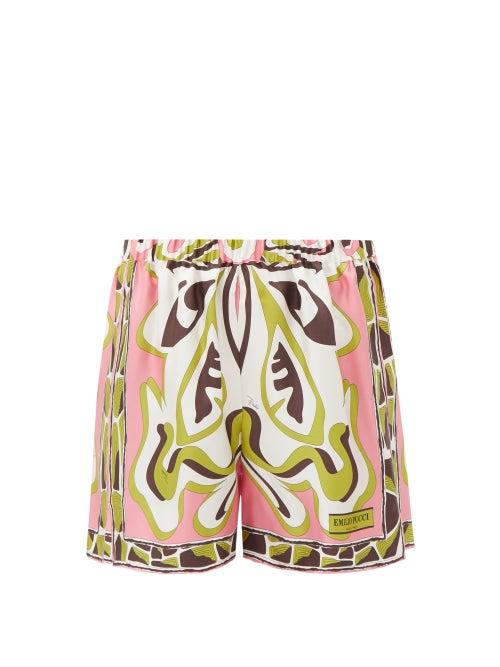 Emilio Pucci - Africana-print Silk-twill Shorts - Womens - Pink Print