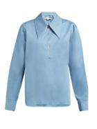 Matchesfashion.com Tibi - Point Collar Cotton Sateen Top - Womens - Blue