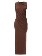 Matchesfashion.com Balmain - Side-button Draped Jersey Dress - Womens - Brown