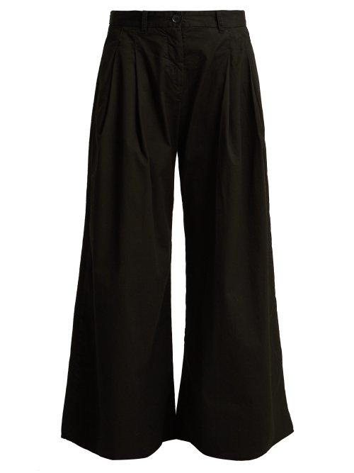 Matchesfashion.com Nili Lotan - Lisbon Wide Leg Cotton Twill Trousers - Womens - Black