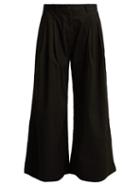 Matchesfashion.com Nili Lotan - Lisbon Wide Leg Cotton Twill Trousers - Womens - Black
