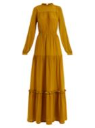 Raquel Diniz Beatrice Ruffle High-neck Tiered Silk Gown