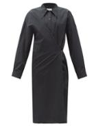 Matchesfashion.com Lemaire - Exaggerated-collar Poplin Wrap Dress - Womens - Dark Blue