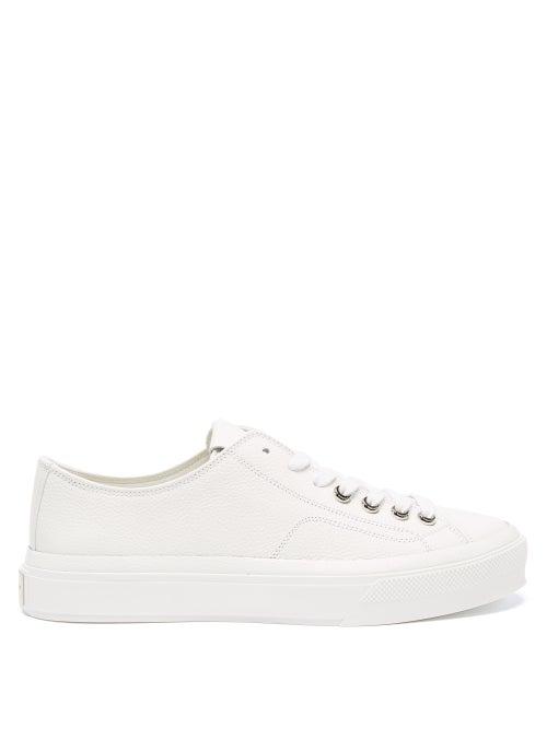 Ladies Shoes Givenchy - City Logo-plaque Leather Trainers - Womens - White