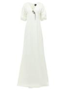 Matchesfashion.com Julie De Libran - Gilda Crystal Brooch Satin Gown - Womens - White