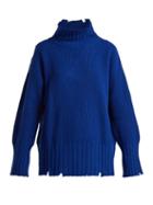 Matchesfashion.com Msgm - Distressed Oversized Wool Blend Sweater - Womens - Blue