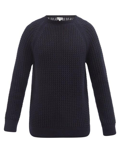Mens Rtw Loewe - Waffle-knit Wool-blend Sweater - Mens - Navy