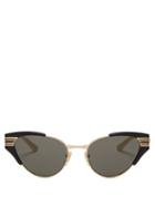 Matchesfashion.com Gucci - Web Striped Metal Cat Eye Frame Sunglasses - Womens - Black Grey