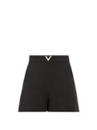 Matchesfashion.com Valentino - V-plaque Wool-blend Crepe Shorts - Womens - Black