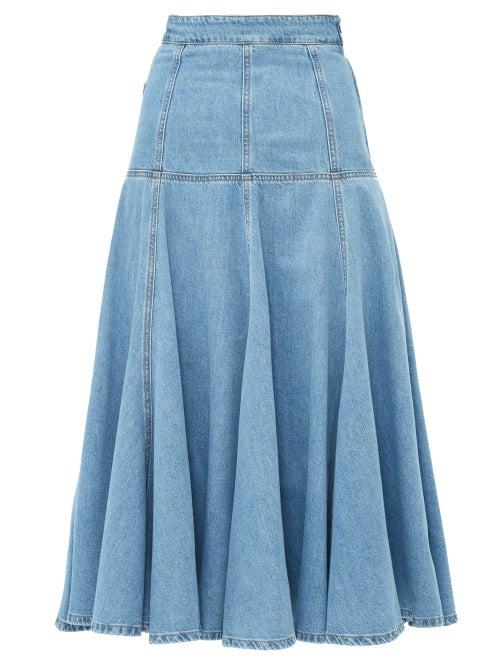 Matchesfashion.com Msgm - High Rise Fluted A Line Midi Skirt - Womens - Light Denim