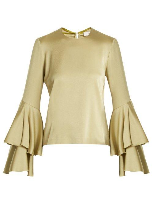 Matchesfashion.com Galvan - Tiered Sleeve Crepe Back Satin Top - Womens - Green