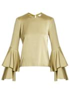 Matchesfashion.com Galvan - Tiered Sleeve Crepe Back Satin Top - Womens - Green