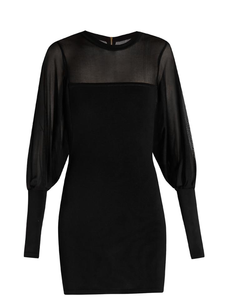 Balmain Sheer-detail Knitted Mini Dress