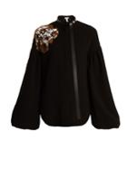 Loewe Floral-lace Embellished Bell-sleeved Crepe Top