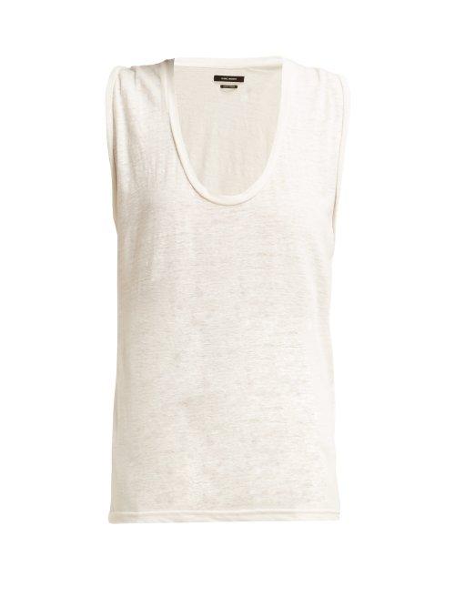 Matchesfashion.com Isabel Marant - Maik Scoop Neck Linen Top - Womens - White