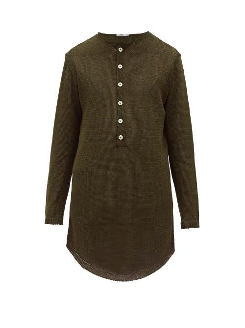 Matchesfashion.com Inis Mein - Half-buttoned Linen Tunic - Mens - Dark Khaki