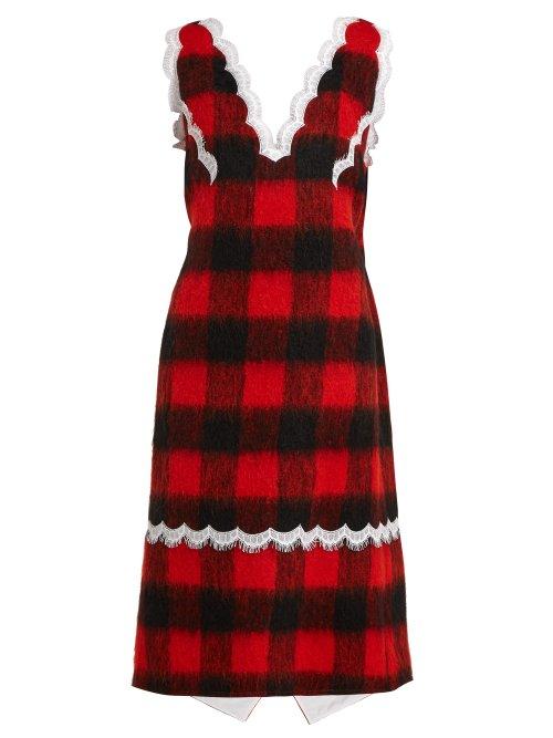 Matchesfashion.com Calvin Klein 205w39nyc - Lace Trimmed Checked Dress - Womens - Red Multi