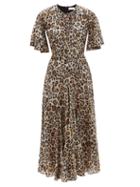 Ladies Rtw Raey - Godet-pleat Short-sleeve Silk Dress - Womens - Leopard