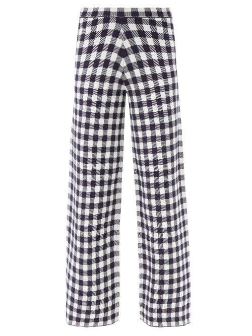 Matchesfashion.com Staud - Avalancha Gingham Wide-leg Knitted Trousers - Womens - Navy White