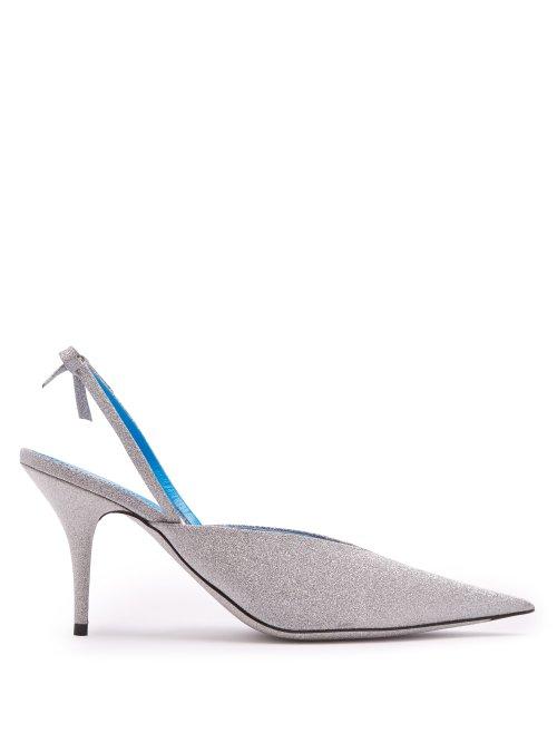 Matchesfashion.com Balenciaga - Knife Glitter Slingback Pumps - Womens - Silver
