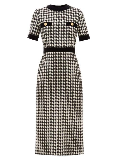 Matchesfashion.com Gucci - Houndstooth Wool Blend Dress - Womens - Black White