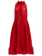 Matchesfashion.com Msgm - Ruffle Trimmed Charmeuse Dress - Womens - Red