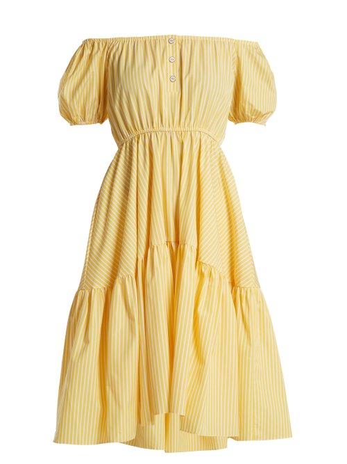 Matchesfashion.com Caroline Constas - Bardot Flounce Dress - Womens - Yellow