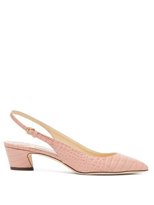 Matchesfashion.com Jimmy Choo - Gemma 40 Crocodile Effect Leather Slingback Pumps - Womens - Light Pink