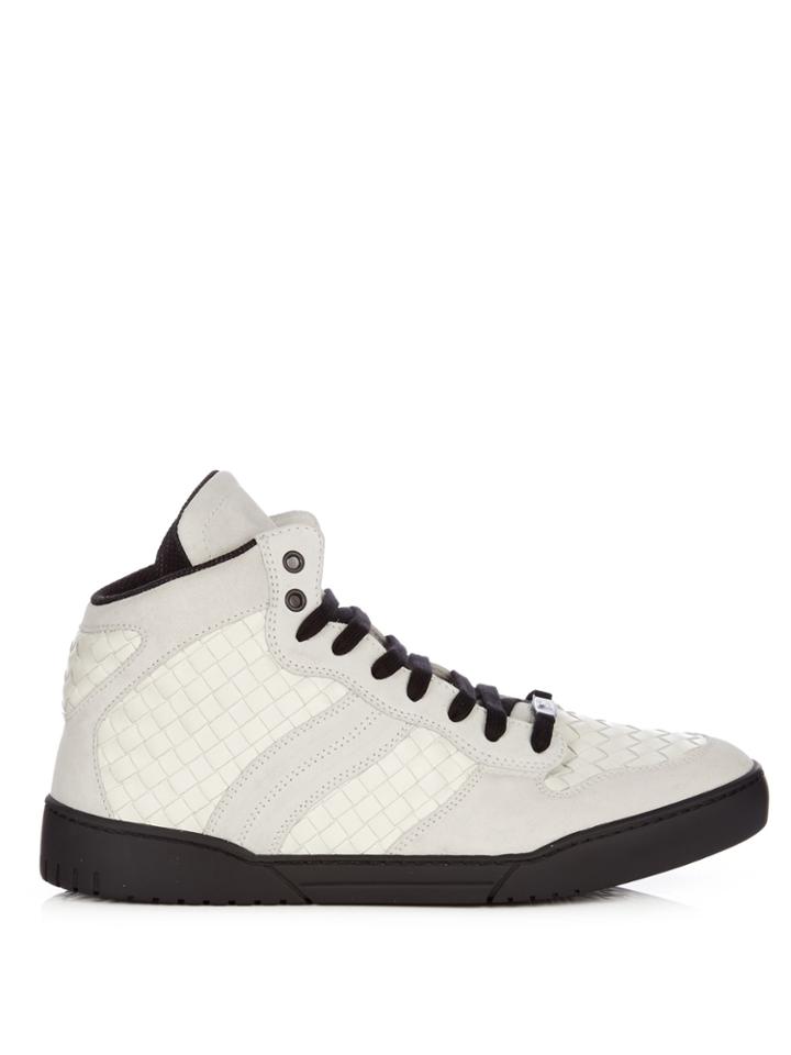 Bottega Veneta Intrecciato Mid-top Leather And Suede Trainers