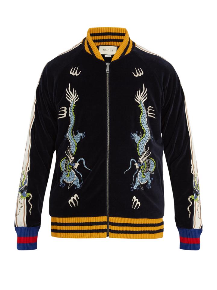 Gucci Dragon-embroidered Cotton-blend Bomber Jacket