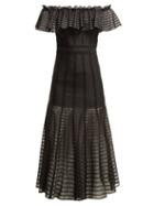 Matchesfashion.com Alexander Mcqueen - Off The Shoulder Stripe Knitted Midi Dress - Womens - Black