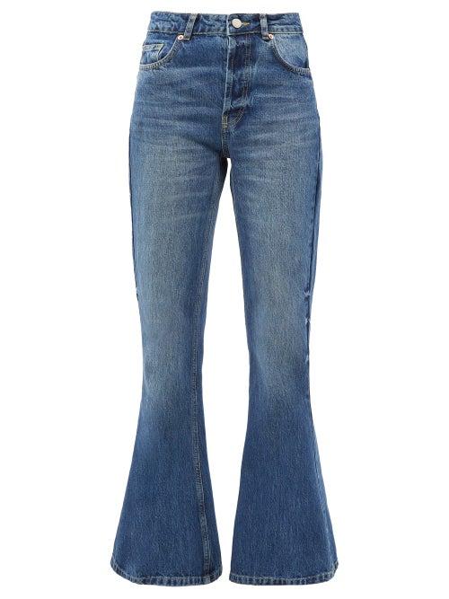 Raey - Organic Cotton-blend Denim Flared-leg Jeans - Womens - Dark Blue