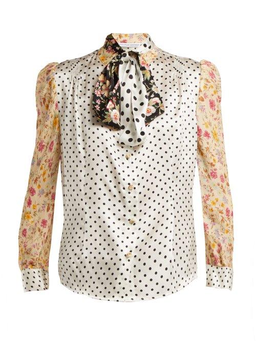 Matchesfashion.com Edeltrud Hofmann - Sofi Contrast Panel Silk Blouse - Womens - White Multi