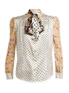 Matchesfashion.com Edeltrud Hofmann - Sofi Contrast Panel Silk Blouse - Womens - White Multi