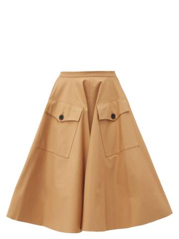 Matchesfashion.com Rochas - Passiflora Cotton Blend Gabardine Midi Skirt - Womens - Beige