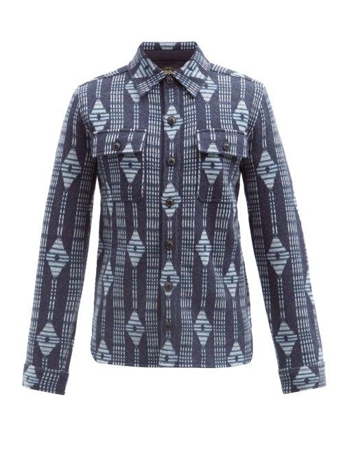 Matchesfashion.com Rrl - Diamond-jacquard Wool-blend Shirt - Mens - Navy Multi
