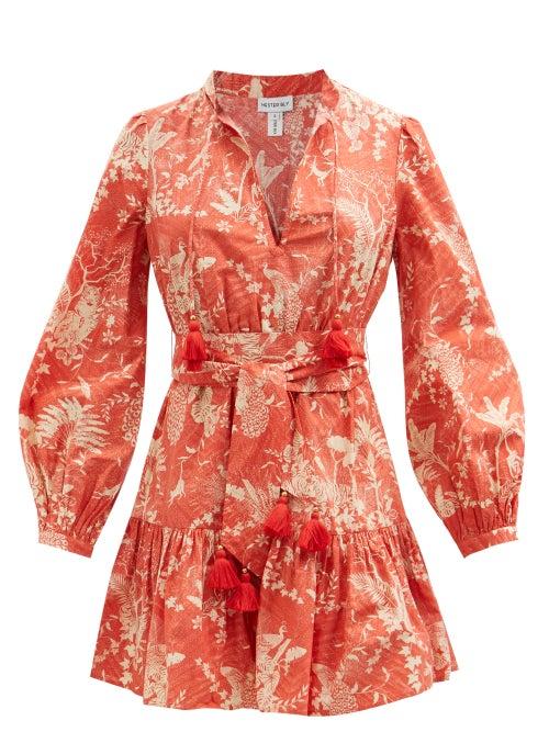 Hester Bly - Noor Tropical-print Cotton Mini Dress - Womens - Red Print