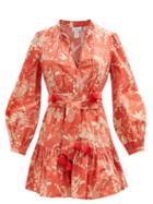 Hester Bly - Noor Tropical-print Cotton Mini Dress - Womens - Red Print