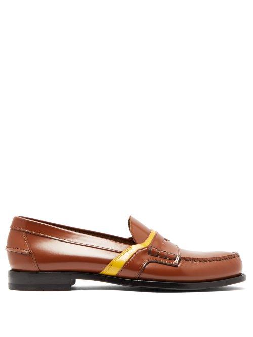 Matchesfashion.com Prada - Logo Saddle Leather Penny Loafers - Mens - Brown