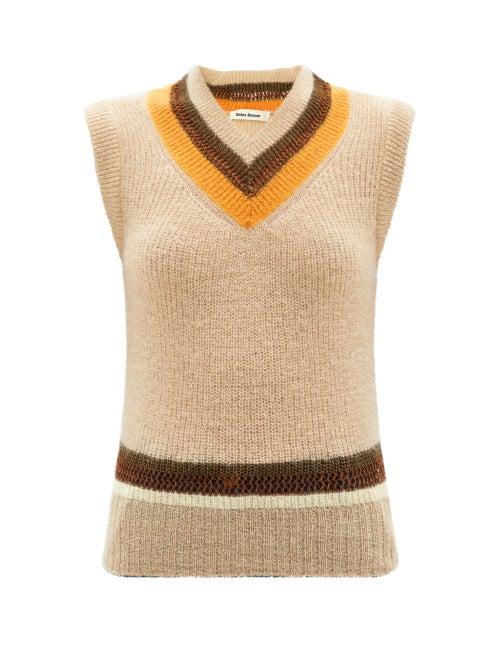 Wales Bonner - Saint Striped Mohair-blend Sweater Vest - Womens - Beige