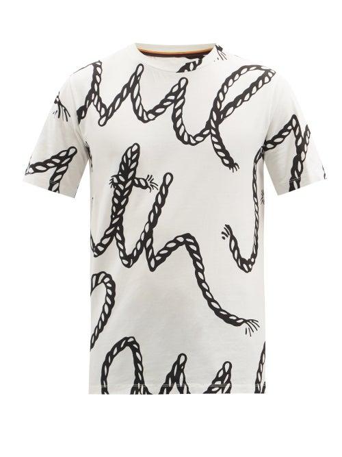 Mens Rtw Paul Smith - Rope Logo-print Organic-cotton Jersey T-shirt - Mens - White