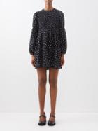 Ganni - Polka-dot Smocked Crepe Mini Dress - Womens - Black