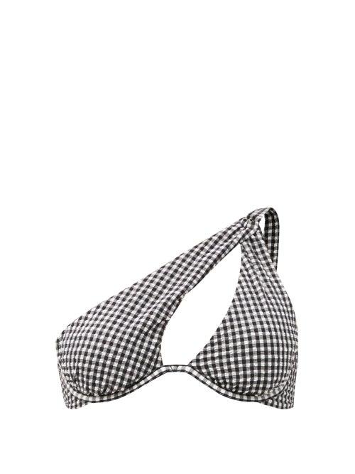 Matchesfashion.com Self-portrait - One-shoulder Underwired Gingham Bikini Top - Womens - Black Multi