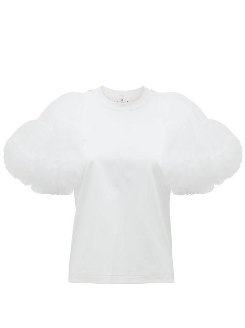 Matchesfashion.com Noir Kei Ninomiya - Tulle-sleeve Cotton-jersey T-shirt - Womens - White